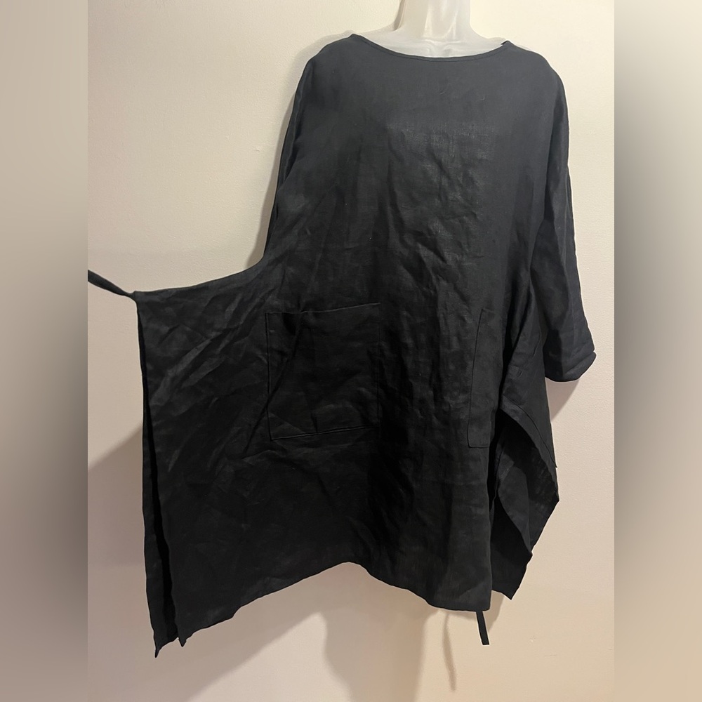 LOVE TO LOVE YOU linen tie dress with patch pockets Small made in Portland OR